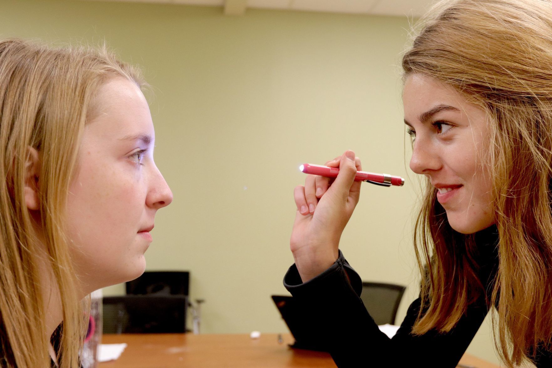 Students in neurological class lab at St. Clare Hospital